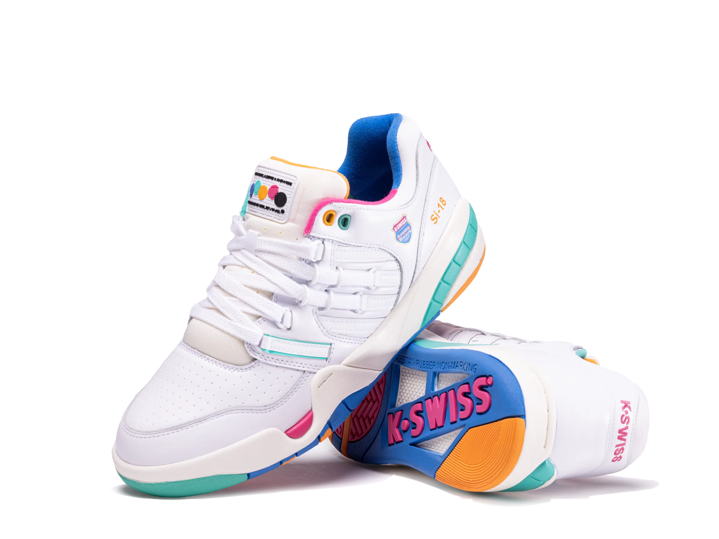 07911-191-M | ROWING BLAZERS X K-SWISS SI-18 PREMIER | WHITE/FRENCH BLUE/FANDANGO PINK - Image 3