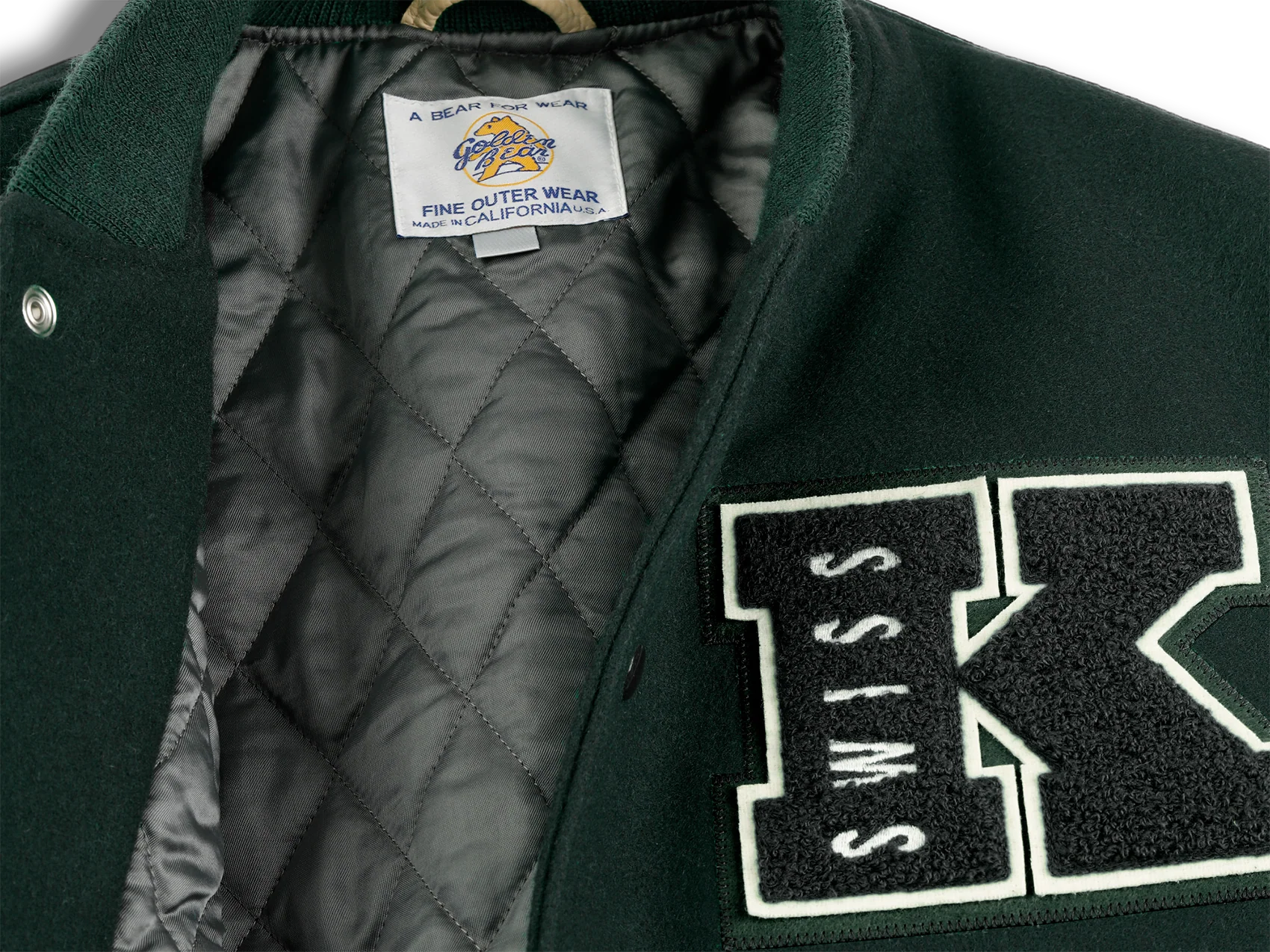 175773-350 | K SWISS X GOLDENBEAR VARSITY JACKET | EMERALD/CREAM - Image 7